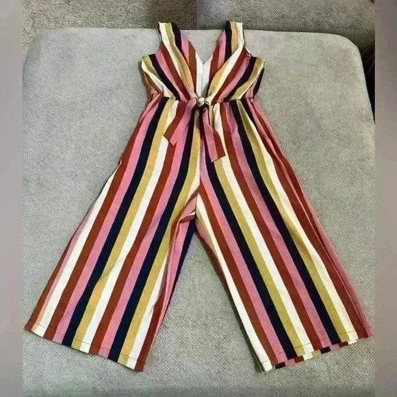 Lily Rose Women’s Striped, Wide Leg, Cropped Jumpsuit Romper - Picture 2 of 11